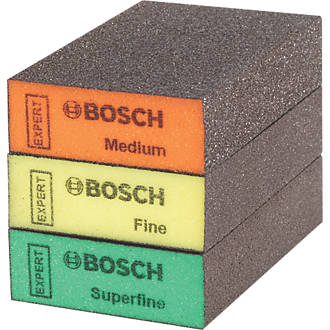 Image of Bosch Expert Hand Sanding Sponges 67mm x 97mm Med/Fine/Superfine Grit 3 Pack 