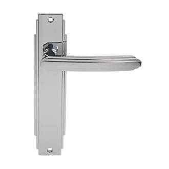 Image of Carlisle Brass Art Deco Lever on Backplate Latch Door Handles Pair Polished Chrome 