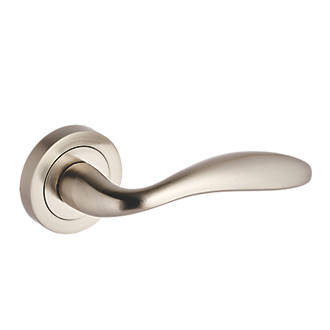 Image of Smith & Locke Beadnell Fire Rated Lever on Rose Door Handles Pair Brushed Nickel 