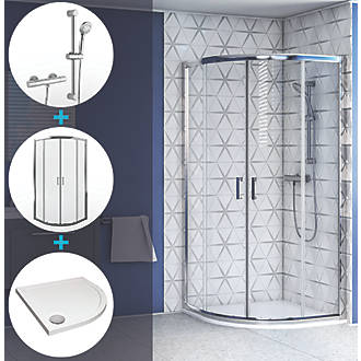 Image of Aqualux Shine 6 Shower Enclosure with Tray & Thermostatic Mixer Shower 900mm x 900mm x 1850mm 