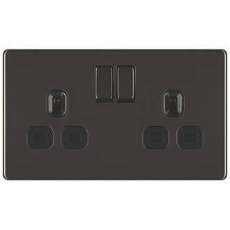Image of LAP 13A 2-Gang DP Switched Power Sockets Black Nickel with Black Inserts 5 Pack 