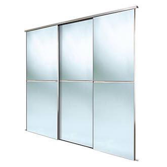 Image of Spacepro Minimalist 3-Door Sliding Wardrobe Door Kit Silver Frame Mirror Panel 1806mm x 2260mm 