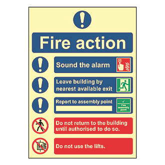 Image of Photoluminescent "Fire Action Procedure" Sign 250mm x 350mm 