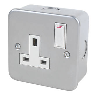 Image of 13A 1-Gang SP Switched Metal Clad Socket with White Inserts 
