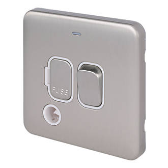 Image of Schneider Electric Lisse Deco 13A Switched Fused Spur & Flex Outlet Brushed Stainless Steel with White Inserts 