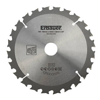 Image of Erbauer Wood TCT Saw Blade 160mm x 20mm 24T 
