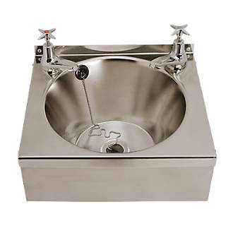 Image of Model B 1 Bowl Stainless Steel Wall-Hung Washbasin 2 Taps 340mm x 345mm 