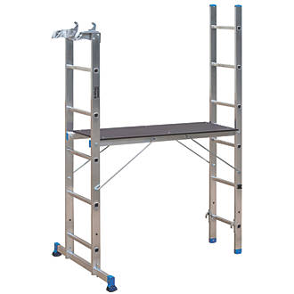 Image of Mac Allister 2-Section 4-Way Aluminium Combination Ladder With Platform 2.65m 