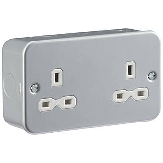 Image of Knightsbridge 13A 2-Gang Unswitched Metal Clad Metal Clad Unswitched Socket Grey with White Inserts 