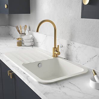 Image of Abode Dune 1 Bowl Granite Composite Kitchen Sink Frost White Reversible 1000mm x 500mm 