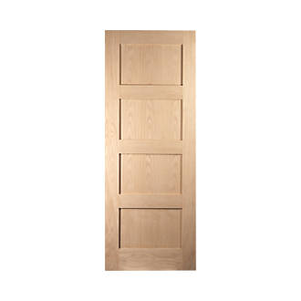 Image of Jeld-Wen Unfinished Oak Veneer Wooden 4-Panel Shaker Internal Door 2040mm x 826mm 