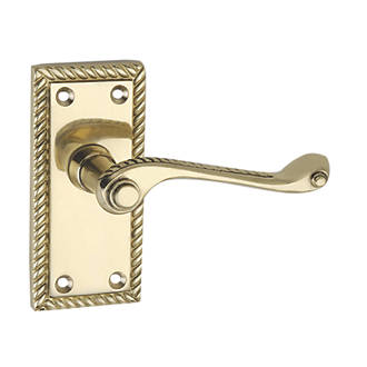 Image of Smith & Locke Short Georgian Fire Rated Latch Door Handles Pair Polished Brass 