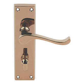 Image of Carlisle Brass Victorian Scroll Lever on Backplate WC Door Handles Pair Polished Copper 