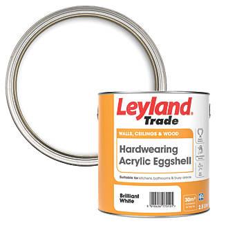Image of Leyland Trade Eggshell Brilliant White Emulsion Acrylic Paint 2.5Ltr 