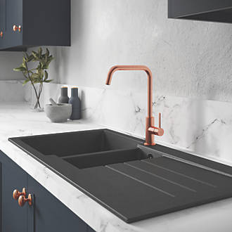 Image of Abode Xcite 1.5 Bowl Granite Composite Kitchen Sink Black Metallic Reversible 1000mm x 500mm 