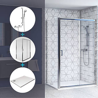Image of Aqualux Shine 6 Shower Enclosure with Tray & Thermostatic Mixer Shower 1200mm x 900mm x 1850mm 