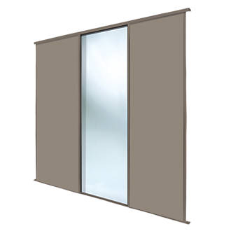 Image of Spacepro Classic 3-Door Sliding Wardrobe Door Kit Stone Grey Frame Stone Grey / Mirror Panel 2672mm x 2260mm 