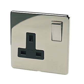 Image of Crabtree Platinum 13A 1-Gang DP Switched Plug Socket Black Nickel with Black Inserts 