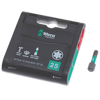 Image of Wera Impaktor 867/1 1/4" 25mm Hex Shank TX25 TriTorsion Diamond Coated Bits 15 Pack 