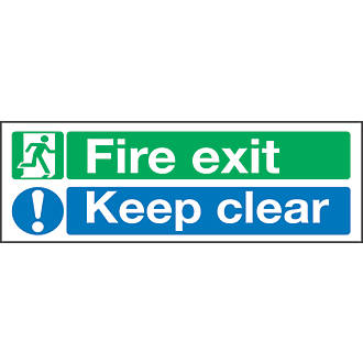 Image of Non Photoluminescent "Fire Exit Keep Clear" Signs 150mm x 450mm 50 Pack 
