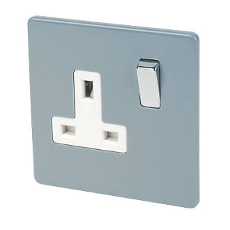 Image of Varilight 13AX 1-Gang DP Switched Plug Socket Sky Blue with White Inserts 