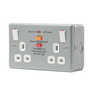 Image of British General 13A 2-Gang SP Switched Metal Clad Passive RCD Switched Socket with White Inserts 