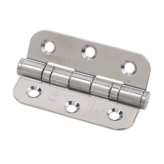 Image of Eclipse Polished Stainless Steel Grade 7 Fire Rated Radius Ball Bearing Hinges 76mm x 51mm 2 Pack 