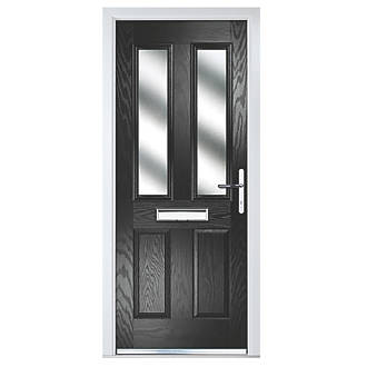 Image of Crystal 2-Panel 2-Light Left or Right-Handed Black Composite Front Door 2055mm x 920mm 