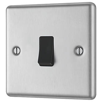 Image of LAP 10AX 1-Gang 2-Way Light Switch Brushed Stainless Steel with Black Inserts 
