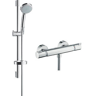 Image of Hansgrohe Croma 100 HP Rear-Fed Exposed Chrome Thermostatic Mixer Shower 