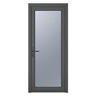 Image of Crystal Fully Glazed 1-Obscure Light Right-Hand Opening Anthracite Grey uPVC Back Door 2090mm x 840mm 