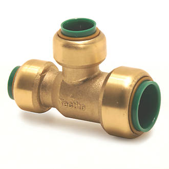 Image of Tectite Classic T27 Brass Push-Fit Reducing Tee One End + Branch 1" x 3/4" x 3/4" 