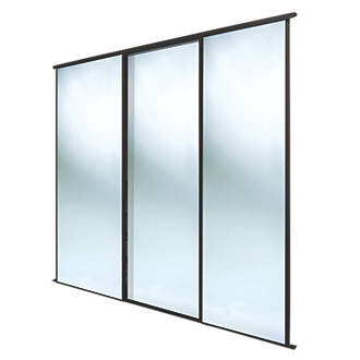 Image of Spacepro Classic 3-Door Framed Sliding Wardrobe Doors Black Frame Mirror Panel 2216mm x 2260mm 