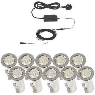 Image of LAP Apollo White 15mm Outdoor LED Deck Light Kit Polished Stainless Steel 2.6W 10 x 2.5lm 10 Pack 