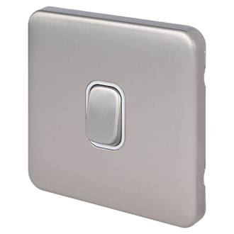 Image of Schneider Electric Lisse Deco 10A 1-Gang 2-Way Retractive Switch Brushed Stainless Steel with White Inserts 