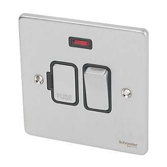 Image of Schneider Electric Ultimate Low Profile 13A Switched Fused Spur with Neon Brushed Chrome with Black Inserts 