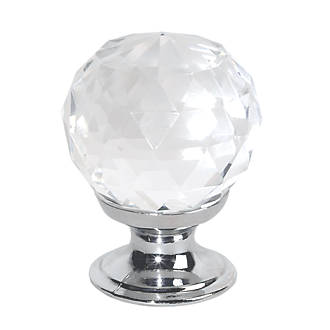 Image of Modern Cabinet Knobs Faceted Glass / Polished Chrome 30mm 2 Pack 