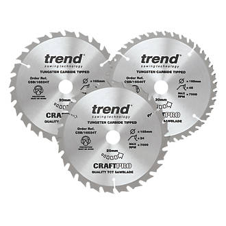 Image of Trend CraftPro CSB/165/3PK/C Wood TCT Circular Saw Blades CSB/165/3PK/C 165mm x 20mm 24 / 40T 3 Pack 