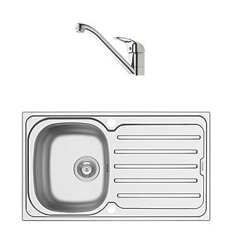Image of Swirl 1 Bowl Brass Kitchen Sink & Tap Pack 860mm x 500mm 