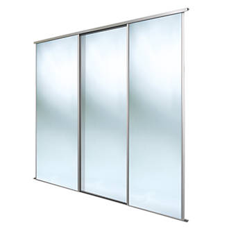 Image of Spacepro Classic 3-Door Framed Sliding Mirror Wardrobe Doors Silver Frame Mirror Panel 2672mm x 2260mm 