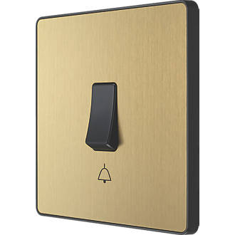 Image of British General Evolve 10A 1-Gang 1-Way Bell Push Switch Satin Brass with Black Inserts 