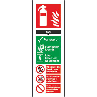 Image of Non Photoluminescent COÂ² Extinguisher ID Signs 300mm x 100mm 100 Pack 