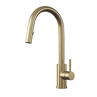 Image of ETAL Velia Concealed Pull-Out Kitchen Mixer Tap Brushed Brass 