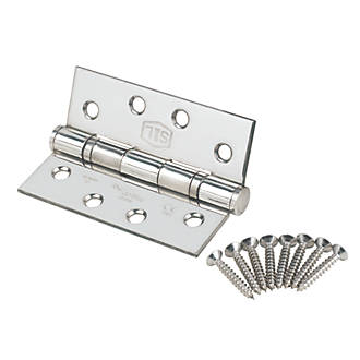 Image of Smith & Locke Polished Chrome Grade 13 Fire Rated Square Ball Bearing Hinges 102mm x 76mm 2 Pack 