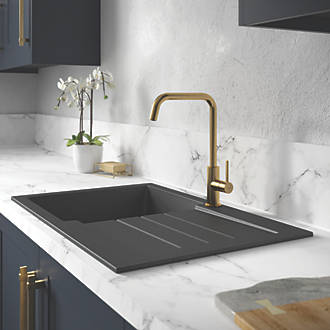 Image of Abode Xcite 1 Bowl Granite Composite Kitchen Sink Black Metallic Reversible 780mm x 500mm 