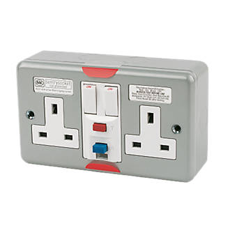 Image of MK 13A 2-Gang DP Switched Metal Clad Active Plug Socket with White Inserts 