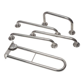 Image of Doc M Bathroom Disability Grab Rails & Rests Stainless Steel 5 Piece Set 