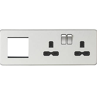 Image of Knightsbridge 13A 2-Gang DP Combination Plate Brushed Chrome with Black Inserts 