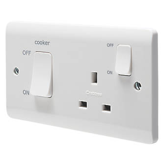 Image of Crabtree Instinct 45A 2-Gang DP Cooker Switch & 13A DP Switched Socket White 