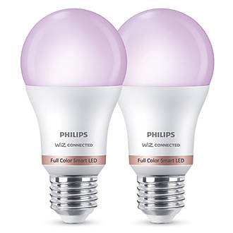 Image of Philips ES E27 RGB & White LED Smart Light Bulb 8W 806lm 2 Pack 